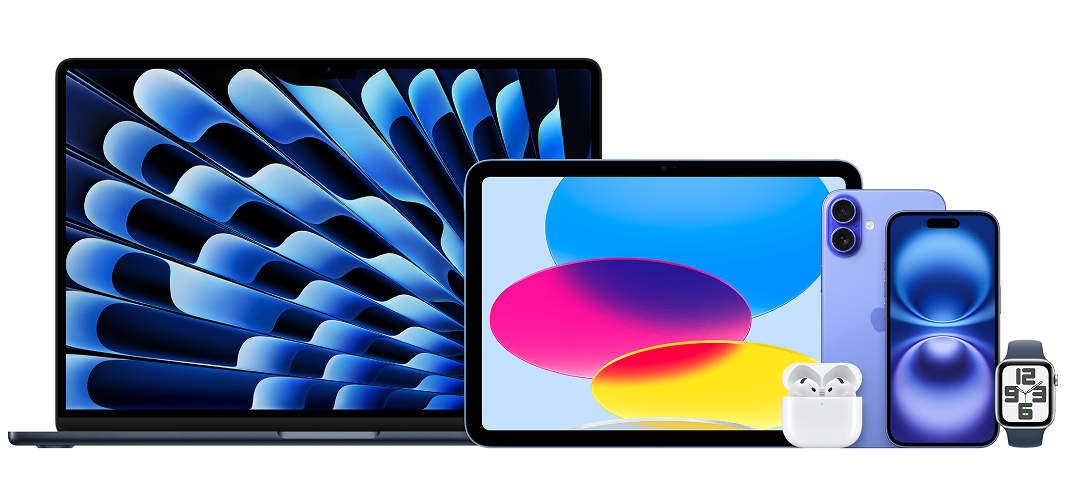 Apple ürünleri: MacBook, iPad, Apple Pencil, AirPods, iPhone ve Apple Watch bir arada